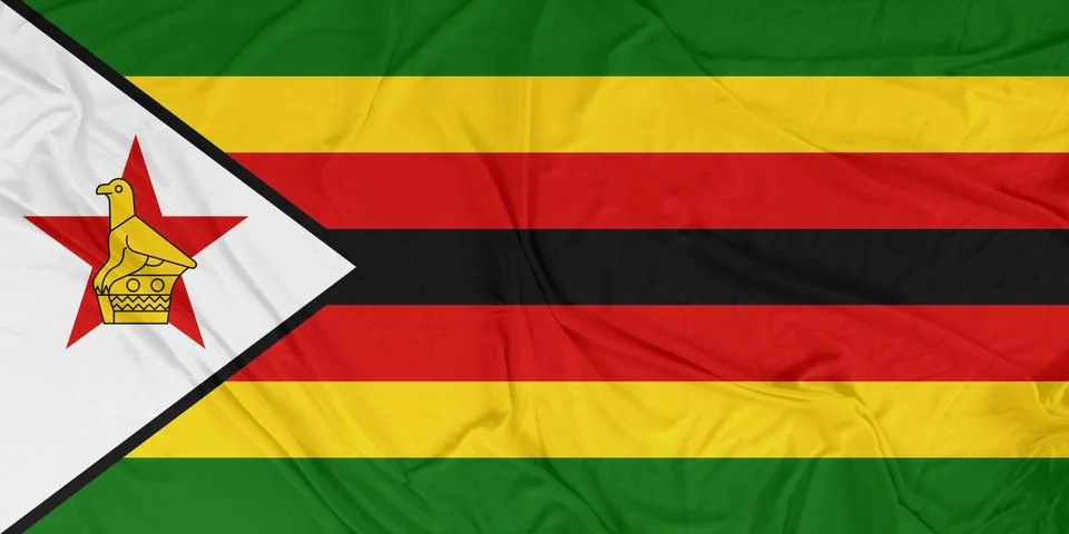 Zimbabwe Dynamic Flag Motion with Intense Wind Waves Stock Photos