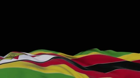 Zimbabwe fabric flag waving on the wind loop. Zimbabwe embroidery stiched clo 库存影片 195012014