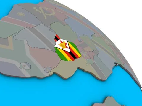 Zimbabwe with flag on 3D globe Stock Photos
