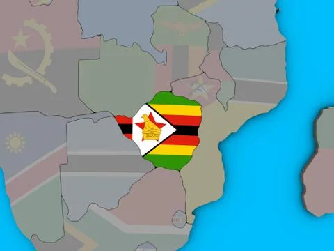 Zimbabwe with flag on 3D map Stock Photos