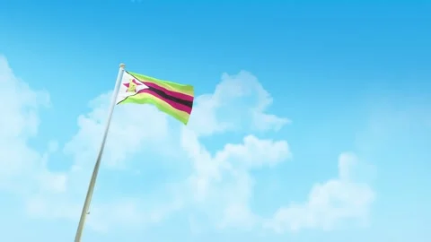 Zimbabwe Flag 3D Render Animation with Fighter Jets Formation in Blue Sky Stock-Footage 332314063