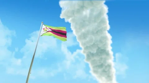 Zimbabwe Flag 3D Render Animation on Pole with Fighter Jets Smoke Trails in  Stock Footage 333245852