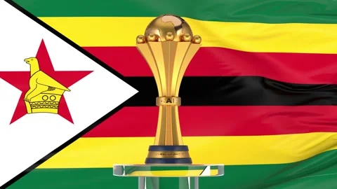 Zimbabwe flag and Afcon trophy Stock Footage 168182837