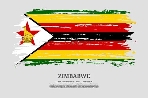 Zimbabwe flag with brush stroke effect and information text poster, vector Stock Illustration