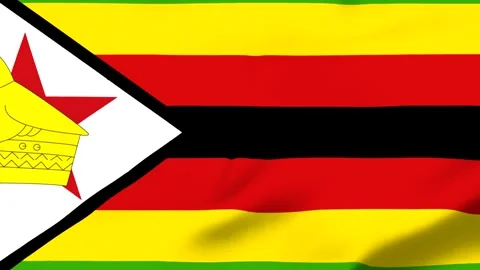 Zimbabwe flag with emblem waving in the wind Video stock 343574021