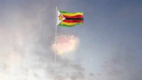 Zimbabwe Flag With Fireworks Background Stock-Footage 133258590