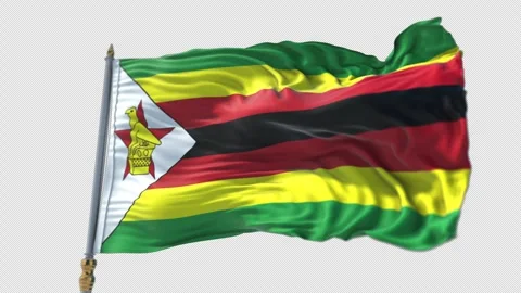Zimbabwe Flag on a flagpole Waving on Transparent Alpha Background Stock Footage 292931146