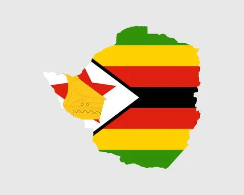 Zimbabwe Flag Map. Map of the Republic of Zimbabwe with the Zimbabwean banner. Stock Illustration