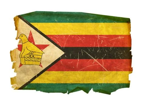 Zimbabwe flag old, isolated on white background. Stock Photos