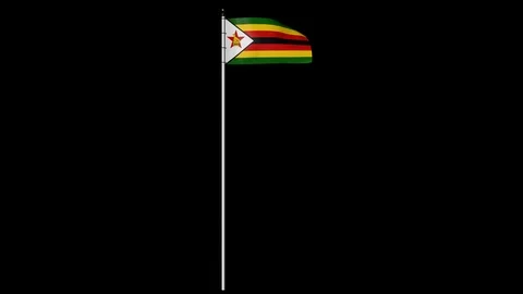Zimbabwe Flag on Pole with alpha Channel Video stock 87320175