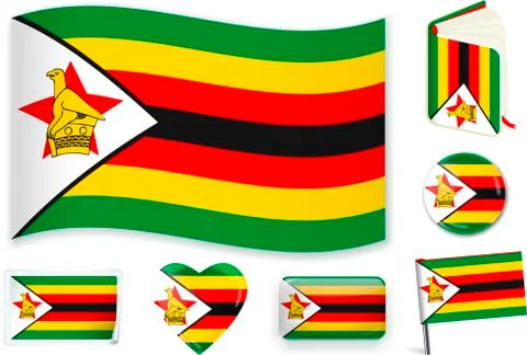 Zimbabwe flag in seven shapes. Editable and separate layers. Stock Illustration