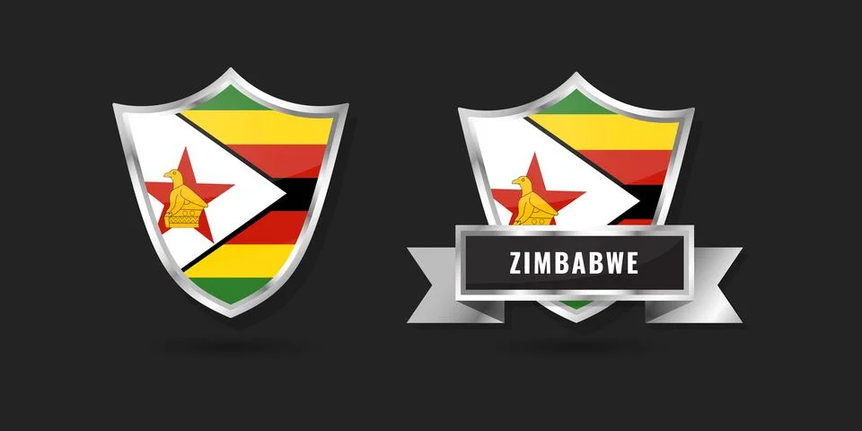 Zimbabwe Flag Shield and Silver Ribbon Banner Vector - Zimbabwean National .. 스톡 일러스트