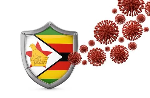 Zimbabwe flag shield protection against a virus bacteria. 3D Render Stock Illustration