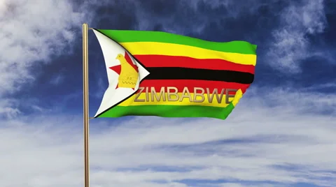 Zimbabwe flag with title waving in the wind. Looping sun rises style.  Animation Stock-Footage 48915224