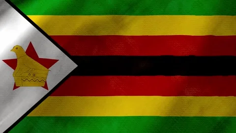 Zimbabwe flag waving background with real fabric texture Stockbeeldmateriaal 292949274