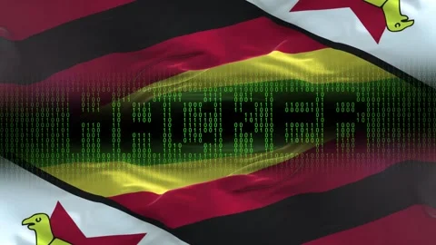 Zimbabwe flag - Waving flag on matrix binary code background Stock Footage 321420757
