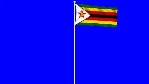 Zimbabwe Flag Waving Fluttering on Wind Loopable Green Blue Screen Matte Stock Footage 77568238