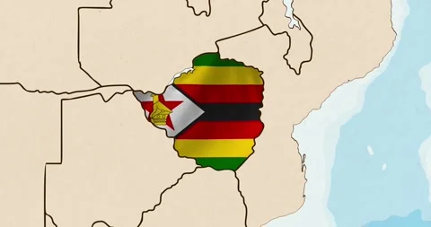 The zimbabwe flag waving inside the country on a world map Video stock 339033475