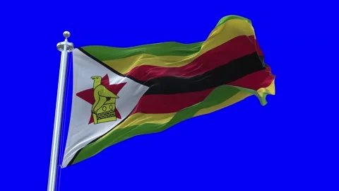 Zimbabwe Flag Waving in Loopable and Textured green screen background Stock Footage 296875804