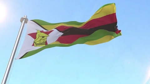 Zimbabwe Flag waving in the sky Stock Footage 343332206
