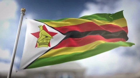 Zimbabwe Flag Waving Slow Motion 3D Rendering Blue Sky Background - Seamles.. Stock Footage 75648613