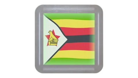 Zimbabwe flag waving in the wind. Icon in the frame. Animation loop Stock Footage 83726001