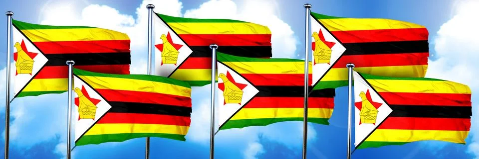 Zimbabwe flags, 3D rendering, on a cloud background Illustrazione stock