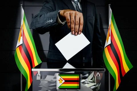 Zimbabwe flags, hand dropping voting card - election concept Ilustración de archivo