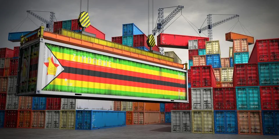 Zimbabwe - freight container in cargo terminal - 3D illustration Stock Illustration
