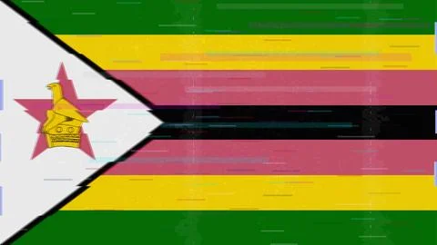 Zimbabwe Glitch Flag Vector - RGB Split Digital Video Frame Design Stock Illustration
