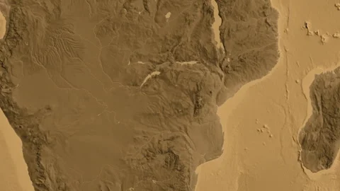 Zimbabwe on the globe. Regional borders. Sepia elevation. Labels Stock Footage 337789461