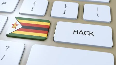 Zimbabwe Hack of Country or Hacker Attack 3D Illustration. Country National Flag Stock Illustration
