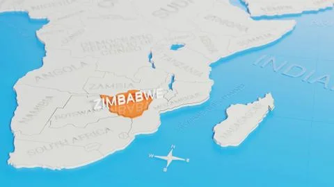 Zimbabwe highlighted on a white simplified 3D world map. Digital 3D render. Stock Illustration