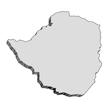 Zimbabwe Map 3D Silhouette Stock Illustration