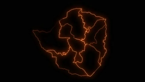 Zimbabwe map with all states or provinces glowing neon outline Stock Footage 171568582