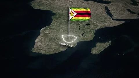 Zimbabwe Map Animation, 3D Waving of National Flag &amp; Glowing Border on World Map Video stock 334678394