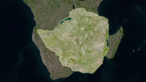 Zimbabwe map - extract. Glow. Satellite. Stock Footage 241688672
