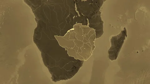 Zimbabwe map - extract. Regions. Sepia. Labels Stock Footage 323129752
