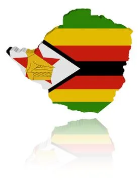 Zimbabwe map flag 3d render with reflection illustration Stock Illustration