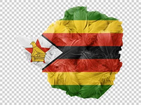 Zimbabwe map flag with feathers on transparent background, 3d rendering. Stock Illustration