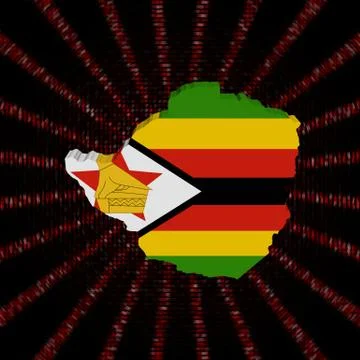 Zimbabwe map flag on red hex code burst illustration Stockillustratie