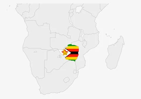 Zimbabwe map highlighted in Zimbabwe flag colors イラスト素材