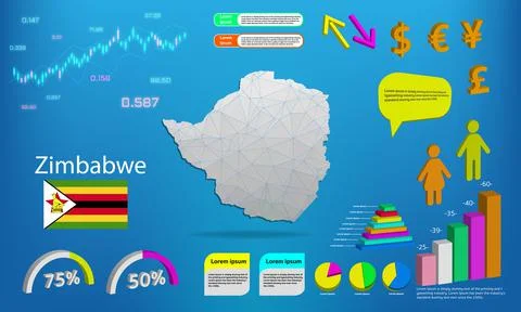 Zimbabwe map info graphics - charts, symbols, elements and icons collection.  스톡 일러스트