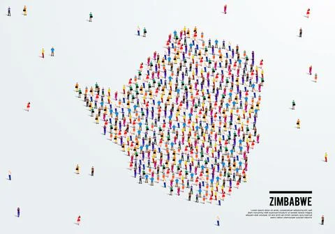 Zimbabwe Map. Large group of people form to create a shape of Zimbabwe Map. Stock Illustration