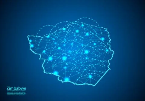 Zimbabwe map with nodes linked by lines. concept of global communication and  Stock Illustration