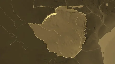 Zimbabwe map - solid. Border. Sepia. Labels Stock Footage 323133514