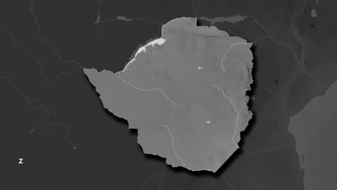 Zimbabwe map - solid. Shadow. Grayscale. Labels Stock Footage 323132358