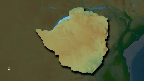 Zimbabwe map - solid. Shadow. Physical. Labels Stock Footage 323133184