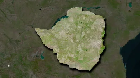 Zimbabwe map - solid. Shadow. Satellite. Labels Stock Footage 323131529