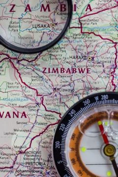 Zimbabwe on the map of the world. Fotos Stock